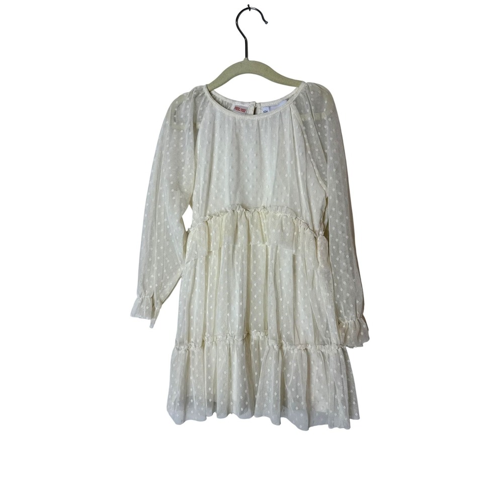 Zara Dress Girls 5 White Polka Dot Long Sleeve Tulle Ruffle Party Knee Length